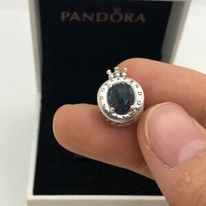 ✨🔥Pandora Sterling Silver Blue Sparkling Crown O Charm With Clear CZ Charm